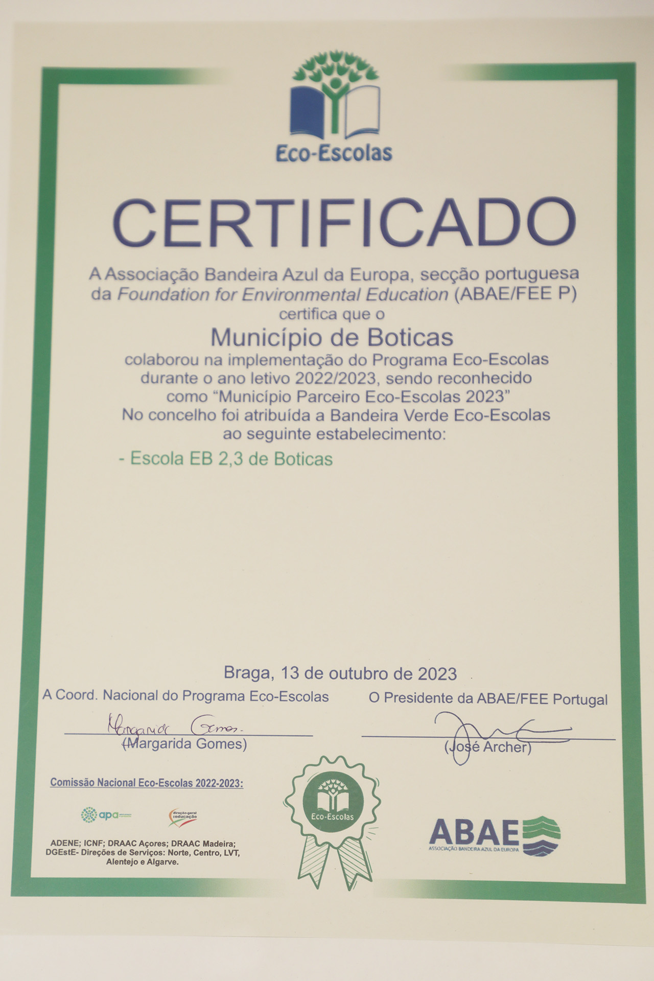 Municpio de Boticas distinguido como Municpio Parceiro Eco-Escolas 2023